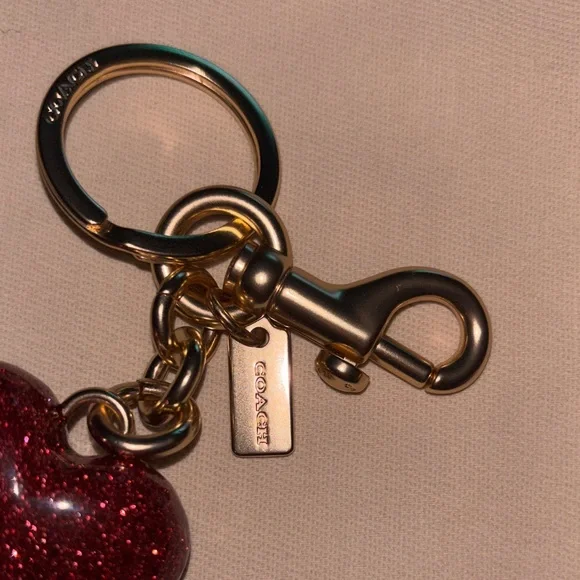 Coach Glitter Heart Keychain in Sparkling Burgundy with Gold Hardware - Picture 4 of 7